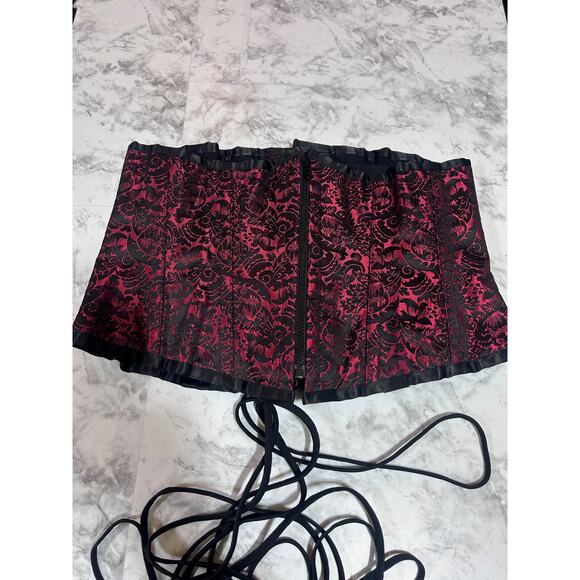 Goth Coquette Bustier Lace Up Corset 32 Blk Red Steampunk Victorian Style Witchy - Picture 4 of 10